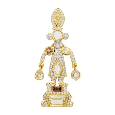 Lot 113 - Gold, Diamond and Colored Diamond Figural Pendant