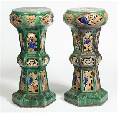 Lot 120 - A Pair of Glazed Chinese Earthenware Incense Stands