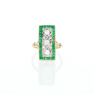 Lot 1128 - Platinum, Diamond and Emerald Ring