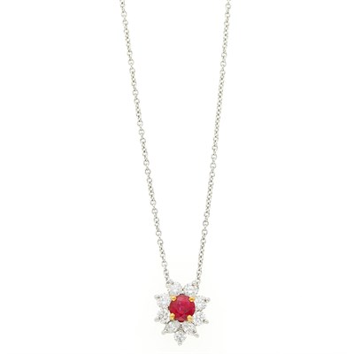 Lot 1103 - Tiffany & Co. Platinum, Ruby and Diamond Pendant with Chain Necklace