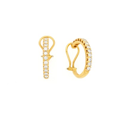 Lot 1248 - Pair of Gold and Diamond Hoop Earclips