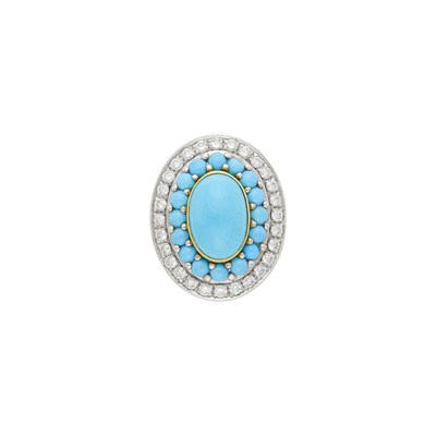 Lot 92 - Two-Color Gold, Turquoise and Diamond Ring