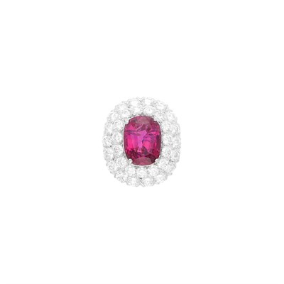 Lot 213 - Ruser Platinum, Purple-Pink Sapphire and Diamond Ring