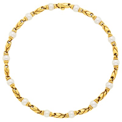 Lot 170 - Bulgari Gold and Cultured Pearl Necklace