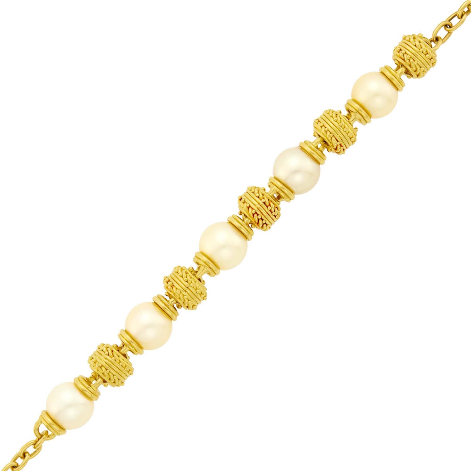 Lot 98 - Denise Roberge High Karat Gold and Golden Cultured Pearl Bracelet with Toggle Clasp
