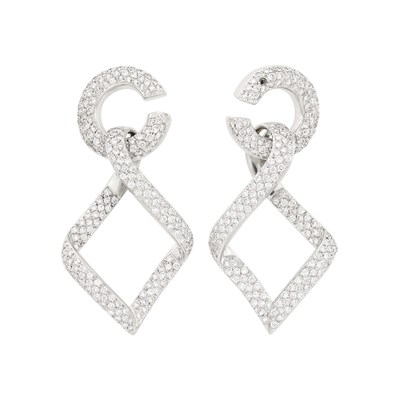 Lot 87 - Pair of White Gold and Diamond Pendant-Earrings