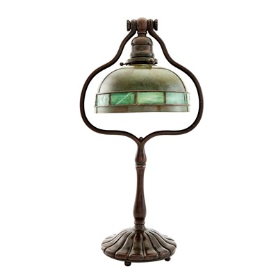 Lot 509 - Tiffany Studios Bronze and Leaded Glass Harp Desk Lamp