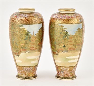 Lot 368 - A Pair of Japanese Satsuma Earthenware Vases