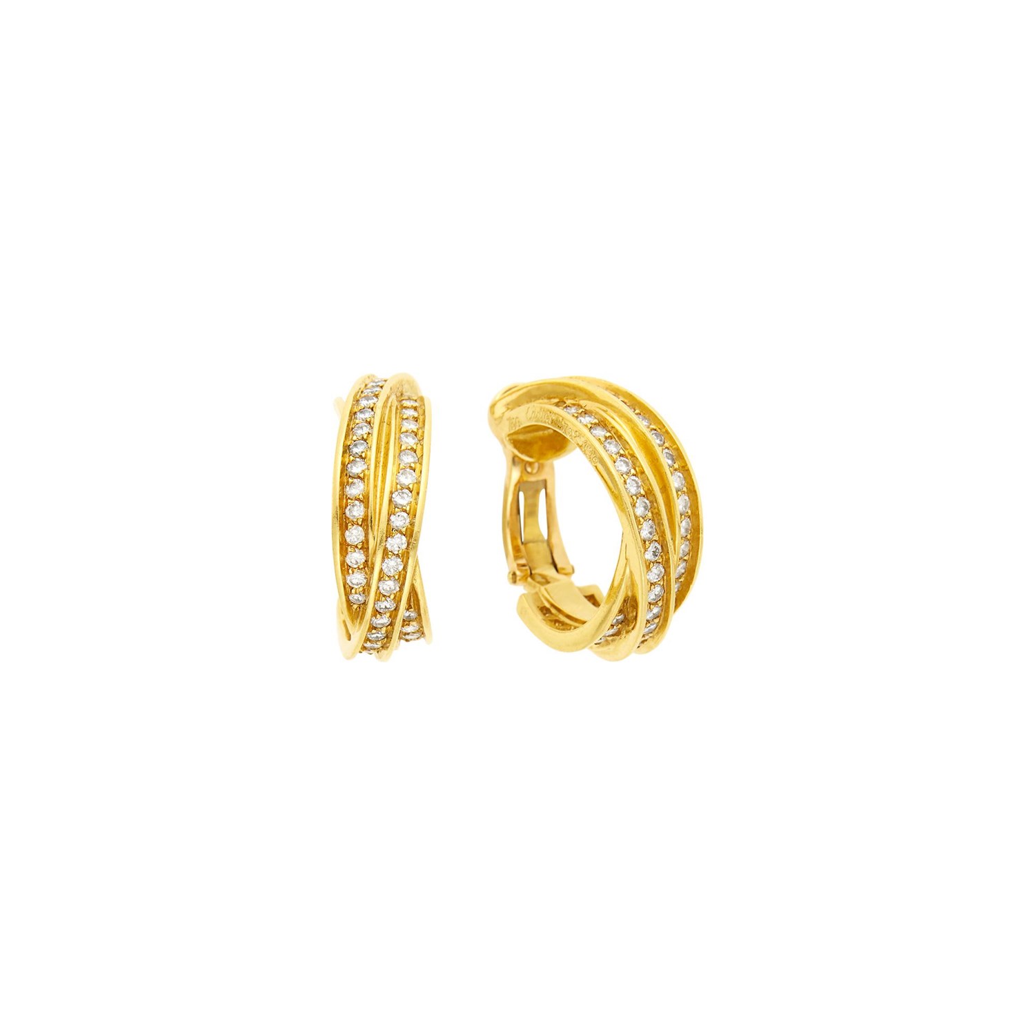 Lot 169 - Cartier Pair of Gold and Diamond 'Trinity' Hoop Earrings, France
