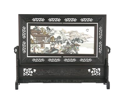 Lot 143 - Chinese Embroidered Silk and Hardwood Table Screen