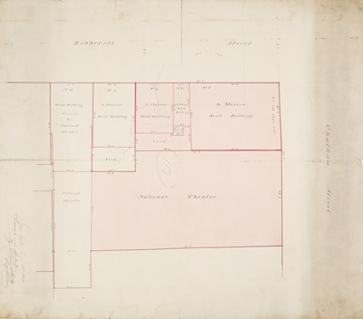 Lot 56 - An 1859 survey of an important Bowery theatre, made shortly after it caught fire