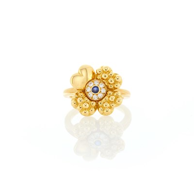 Lot 1007 - Fred Gold, Sapphire and Diamond Flower Ring, France