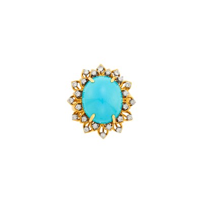 Lot 1065 - Gold, Turquoise, and Diamond Ring