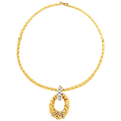 Lot 1258 - Gold Collar Necklace with Gold and Diamond Enhancer