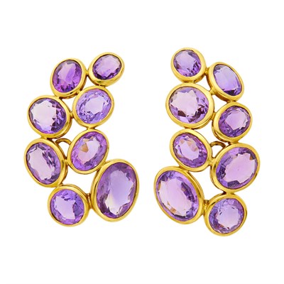 Lot 10 - Pair of Gold and Amethyst Earclips, France