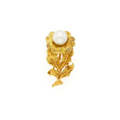 Lot 1162 - Buccellati Gold and Cultured Pearl Flower Clip-Brooch