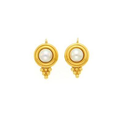 Lot 1066 - Temple St. Clair Pair of High Karat Gold and Cultured Pearl Earrings