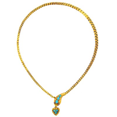 Lot 1143 - Antique Gold and Turquoise Serpent Necklace