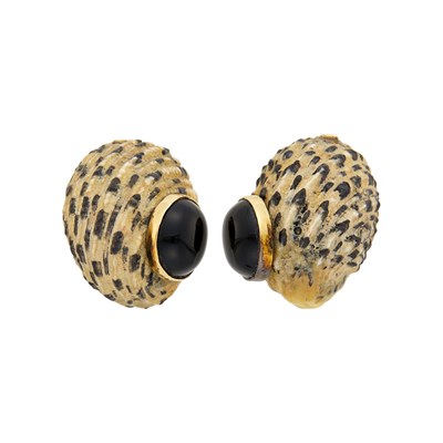 Lot 18 - Seaman Schepps Pair of Gold, Shell and Black Onyx Earclips