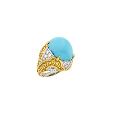 Lot 203 - Van Cleef & Arpels Gold, Platinum, Turquoise and Diamond Ring