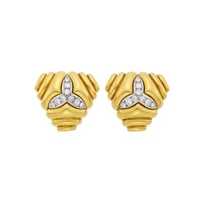Lot 27 - Tiffany & Co. Pair of Two-Color Gold and Diamond Earclips