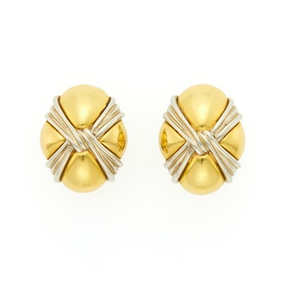Lot 1046 - Tiffany & Co. Pair of Two-Color Gold Earclips