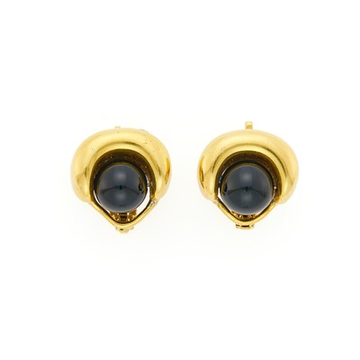 Lot 1029 - Tiffany & Co. Pair of Gold and Black Onyx Earclips