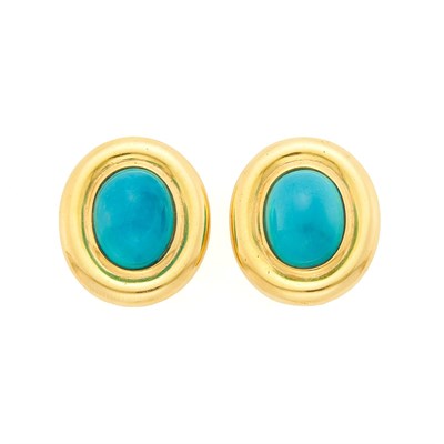 Lot 1250 - Pair of Gold and Turquoise Earclips