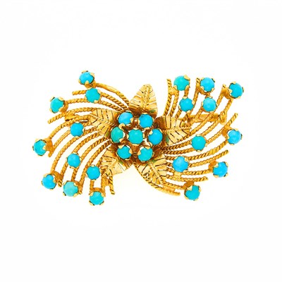 Lot 1041 - Gold and Turquoise Flower Brooch