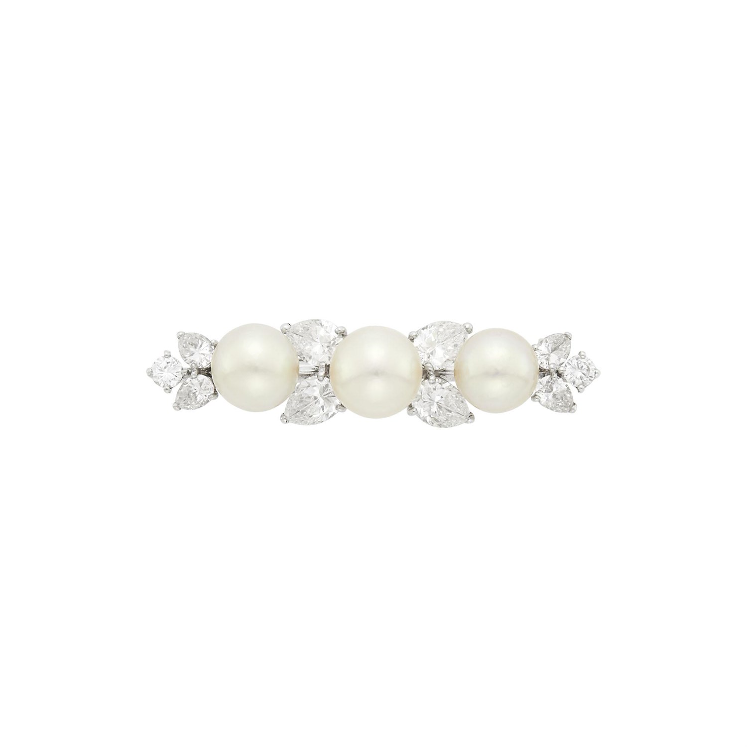 Lot 42 - Platinum, Cultured Pearl and Diamond Bar Pin