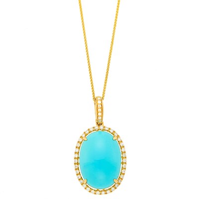Lot 1068 - Gold, Turquoise and Diamond Pendant with Chain Necklace