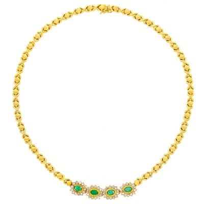 Lot 1271 - Gold, Emerald and Colored Diamond Necklace