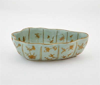 Lot 299A - A Chinese Gilt Decorated Celadon Porcelain Bowl