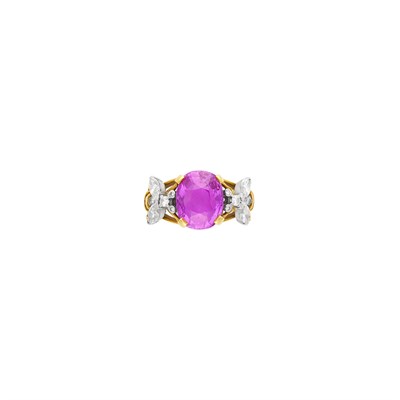Lot 120 - Two-Color Gold, Pink Sapphire and Diamond Ring