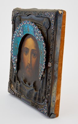 Lot 236 - Russian Silver and Enamel Icon of the Mandylion