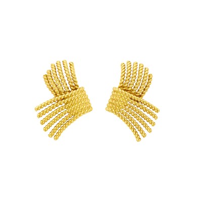 Lot 56 - Tiffany & Co., Schlumberger Pair of Gold 'V Rope' Earclips