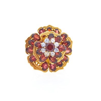 Lot 1245 - Gold, Garnet and Simulated Diamond Ring