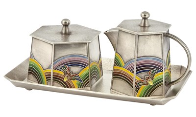 Lot 5 - Japanese Silver and Enamel Cream and Sugar Set