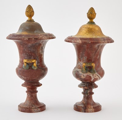 Lot 73 - Pair of Napoleon III Style Gilt-Metal Mounted Marble Cassolettes/Candlesticks