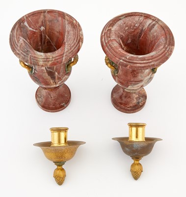 Lot 73 - Pair of Napoleon III Style Gilt-Metal Mounted Marble Cassolettes/Candlesticks