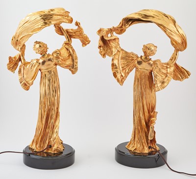 Lot 92 - Pair of Art Nouveau Style Gilt-Metal Figural Scarf Dancer Table Lamps