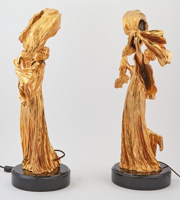 Lot 92 - Pair of Art Nouveau Style Gilt-Metal Figural Scarf Dancer Table Lamps