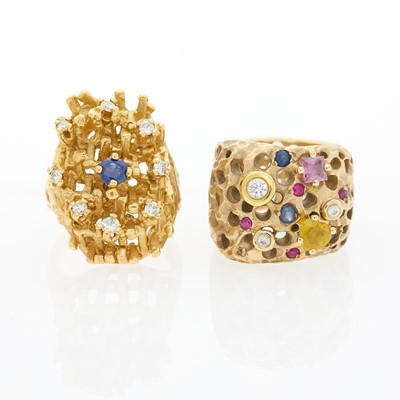 Lot 1208 - Two Gold, Gem-Set and Diamond Rings