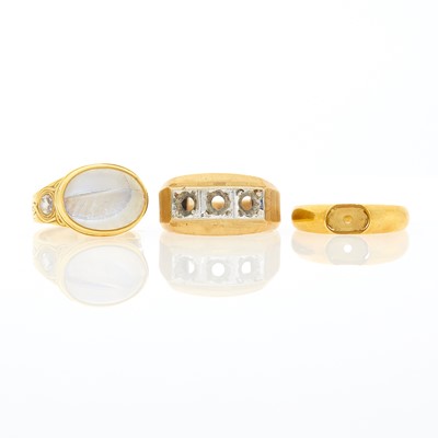 Lot 1205 - Gold, Moonstone and Diamond Ring and Two Ring Mountings