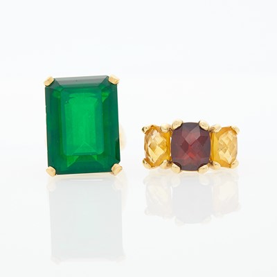 Lot 1221 - Gold, Garnet and Citrine Ring and Synthetic Emerald Ring