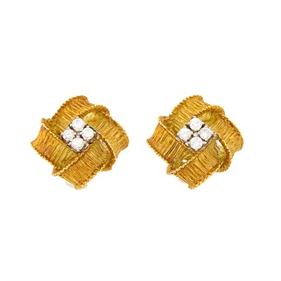 Lot 1214 - Pair of Gold and Diamond Earclips