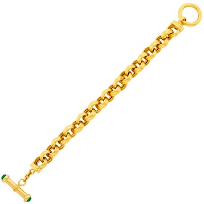 Lot 1083 - Gold Bracelet with Green Onyx Toggle Clasp