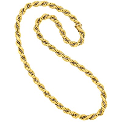 Lot 1215 - Long Two-Color Gold Rope-Twist Necklace