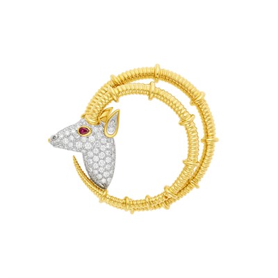 Lot 176 - Tiffany & Co., Schlumberger Gold, Platinum and Diamond 'Ibex' Brooch
