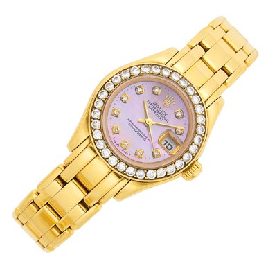 Lot 1 - Rolex Gold, Pink Mother-of-Pearl and Diamond 'Pearlmaster' Wristwatch, Ref. 80318
